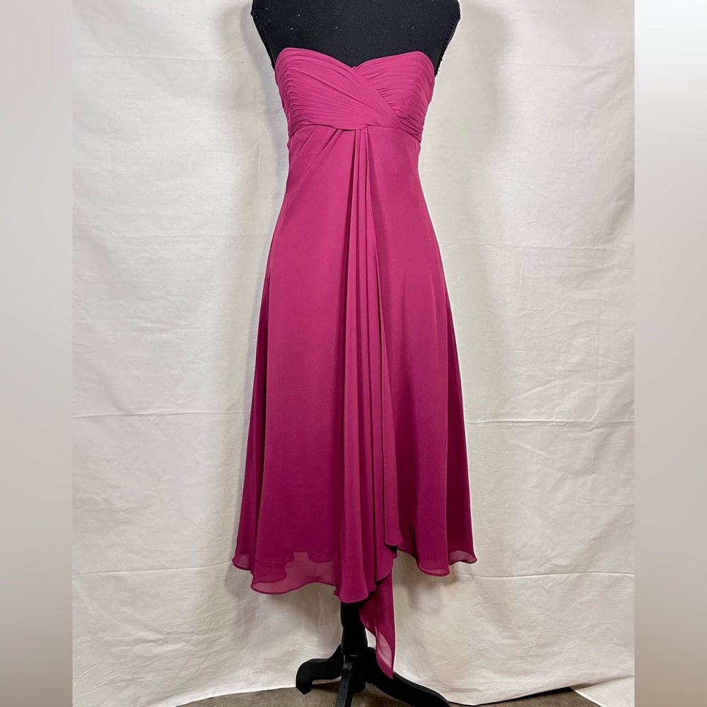 David's Bridal Strapless Magenta Chiffon A-Line Dress
